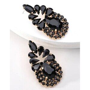2/$24 Elegant Black Crystal Gold Statement Drop Earrings